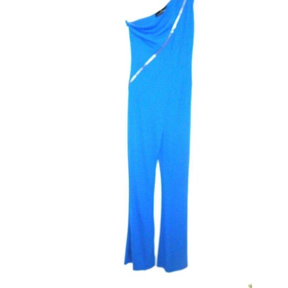 Jean Louis Scherrer Jumpsuit Blue One Shoulder Flowy Legs Zipper Size Small - Picture 8 of 10